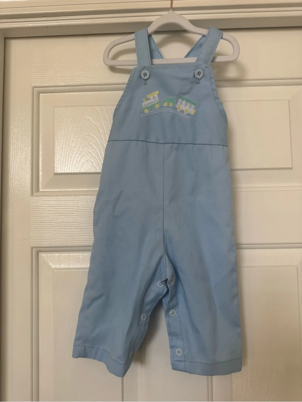 Health-Tex Vintage 1970-1980’s Light Blue Train Applique Overalls
